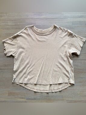 aerie | Relaxed Crewneck Short Sleeve Cropped Tee | Light Beige